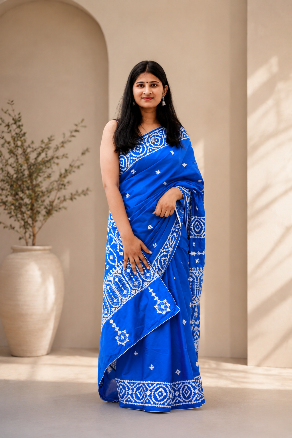 Blended Bangalore Silk with Gujrati Kutch Work Sarees