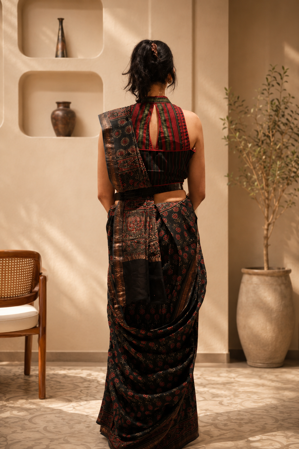 Pure Maheshwari Ajrakh Blockprint Saree