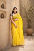 Muslin Silk Yellow Saree